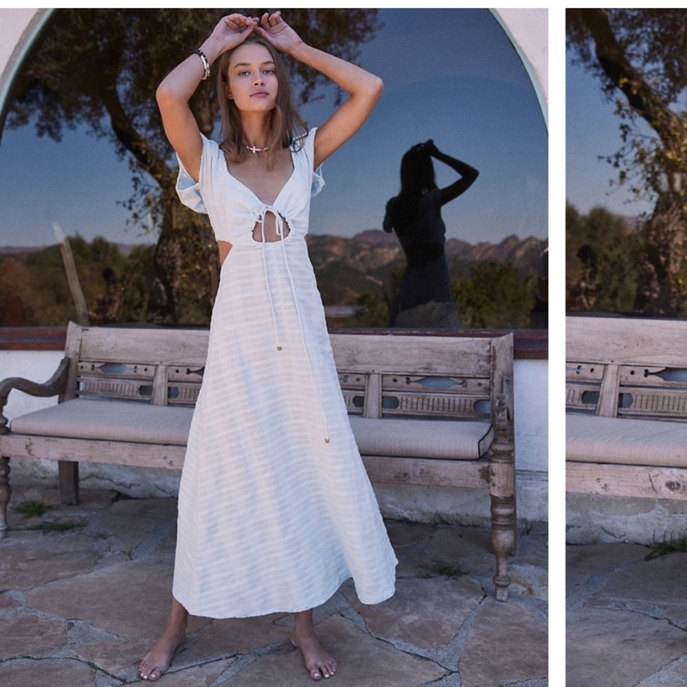 Free People Endless Summer Extra Dose Keyhole Cutouts Midi Dress in Neon Sky